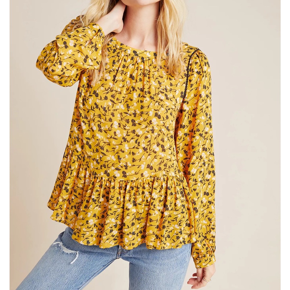 Anthropologie Yellow Floral Blouse